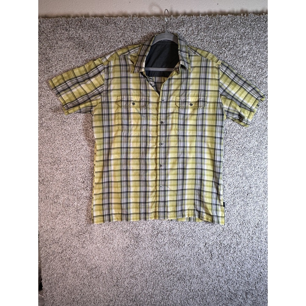 Kuhl Mens Eluxur Ionik Plaid Button Down Shirt Sz L Yellow Green Hiking Gorpcore